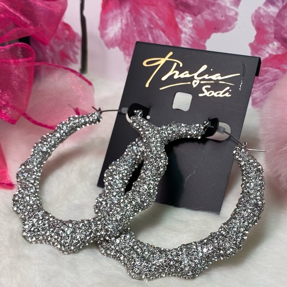 NWT THALIA SODI LARGE SILVER BAMBOO HOOP EARRINGS - Picture 4 of 7